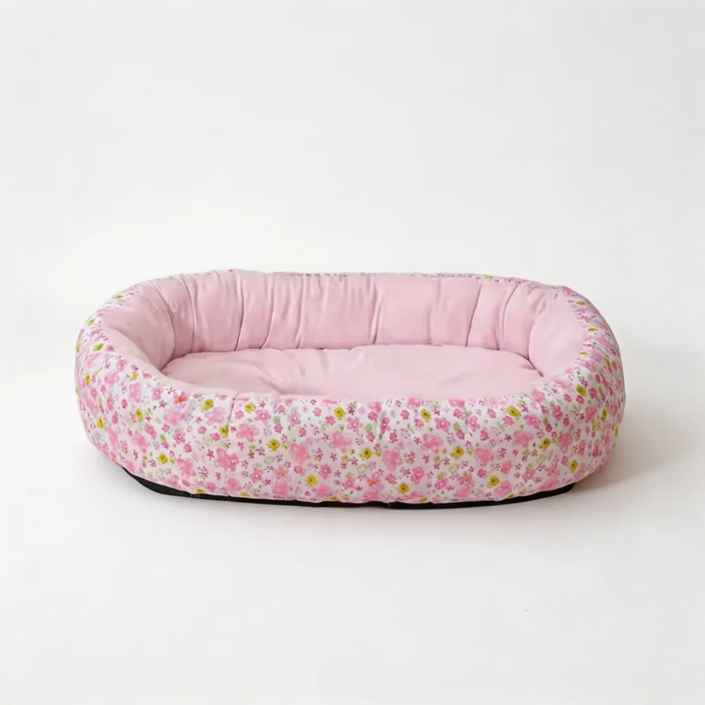 Floral Cuddler Pet Bed with High Bolster Walls