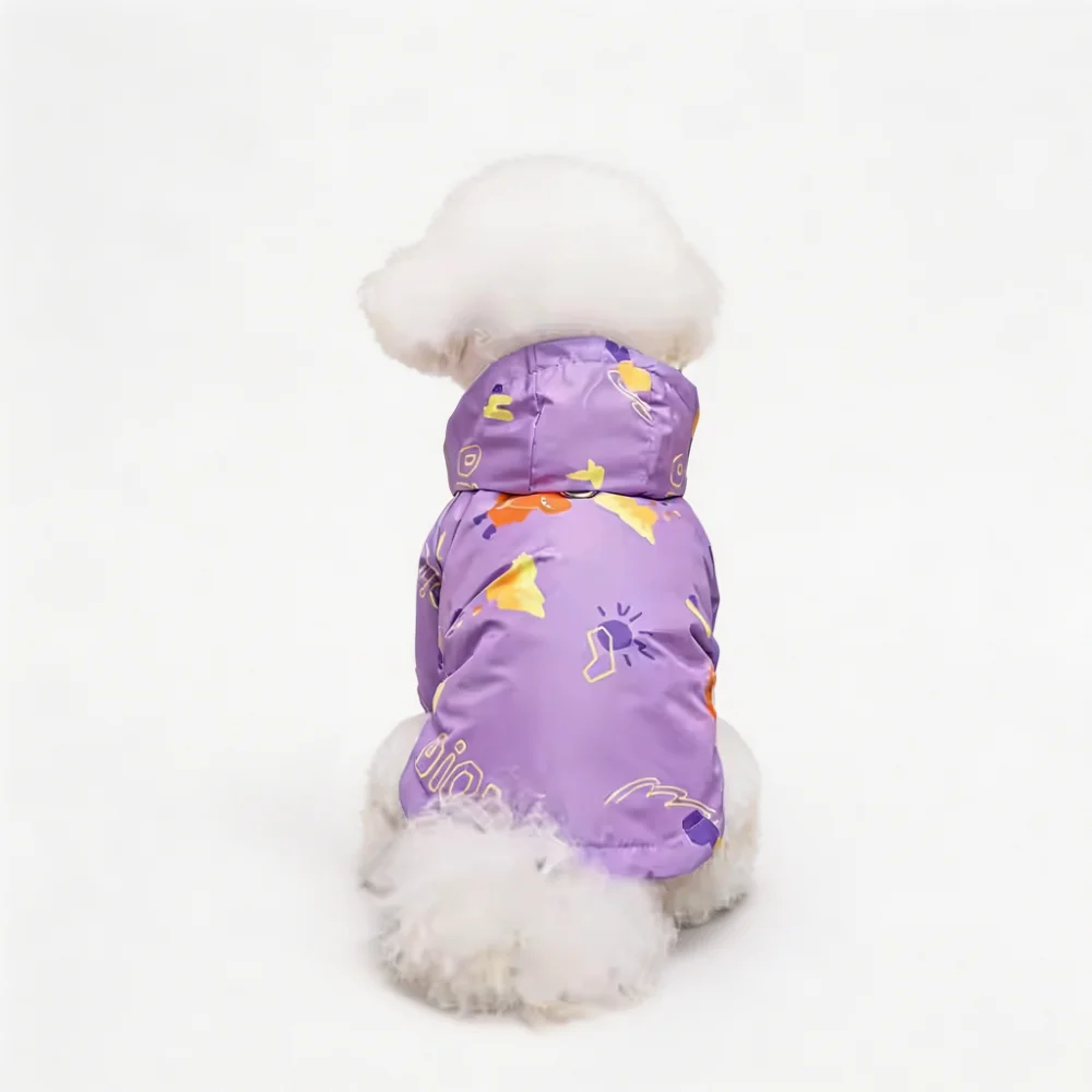 Full Coverage Fashion Print Pet Rain Jacket with Leash Hole