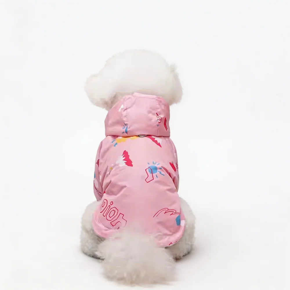 Full Coverage Fashion Print Pet Rain Jacket with Leash Hole
