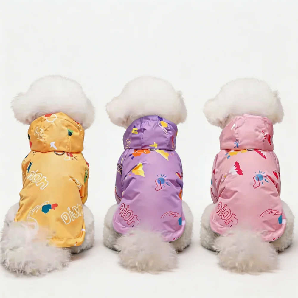 Full Coverage Fashion Print Pet Rain Jacket with Leash Hole