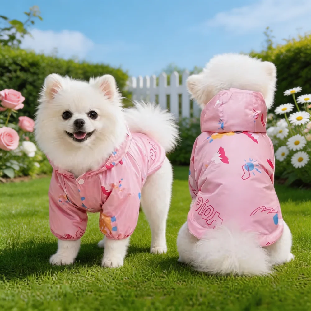 Full Coverage Fashion Print Pet Rain Jacket with Leash Hole