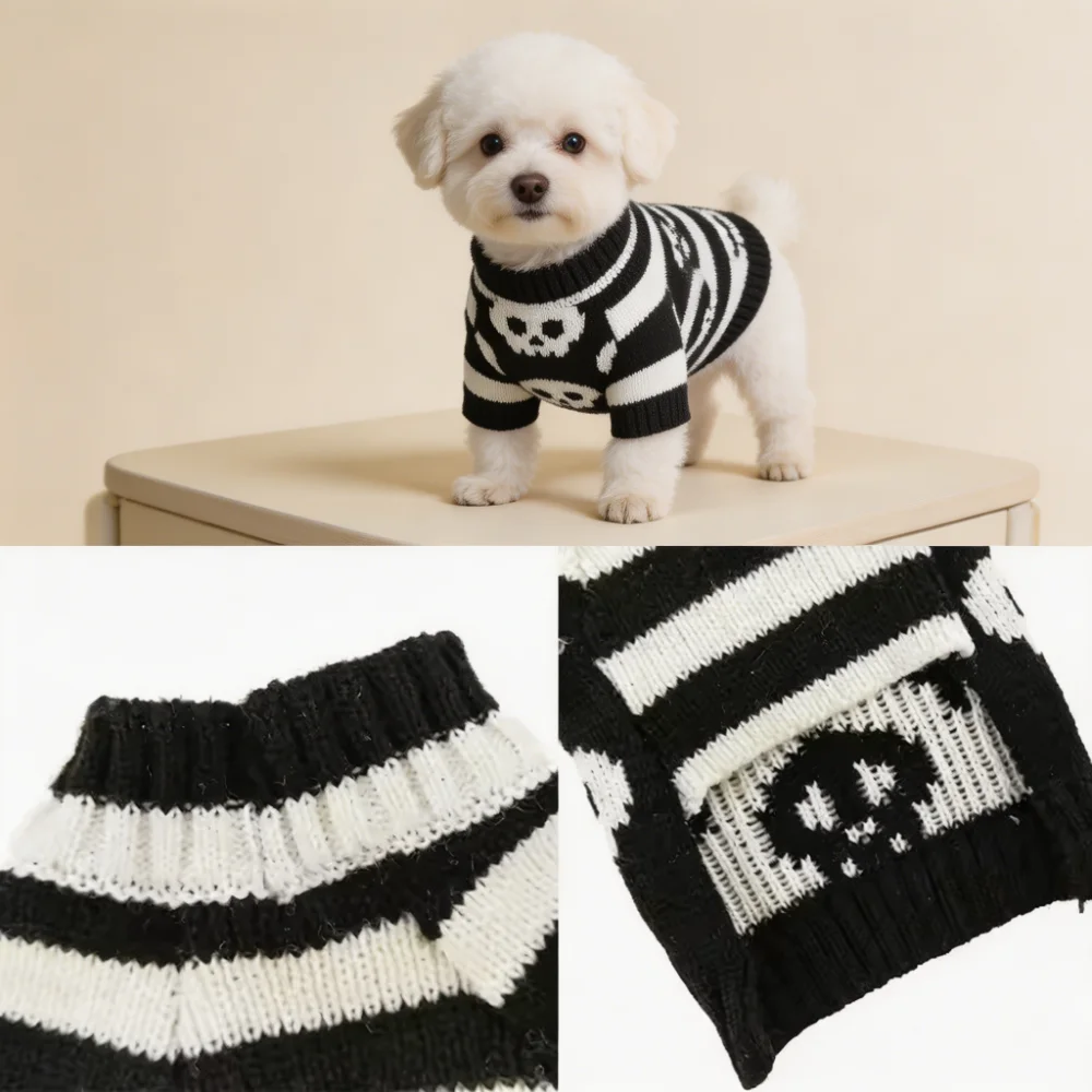 Skull Jacquard and Pumpkin Embroidery Knit Pullover