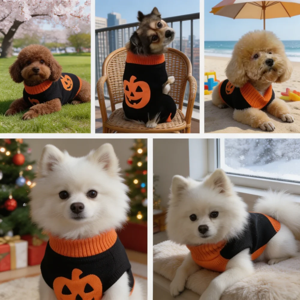 Skull Jacquard and Pumpkin Embroidery Knit Pullover