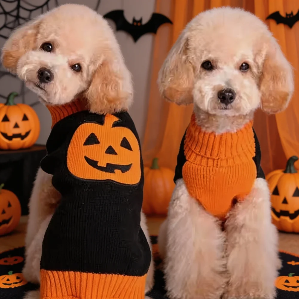 Skull Jacquard and Pumpkin Embroidery Knit Pullover