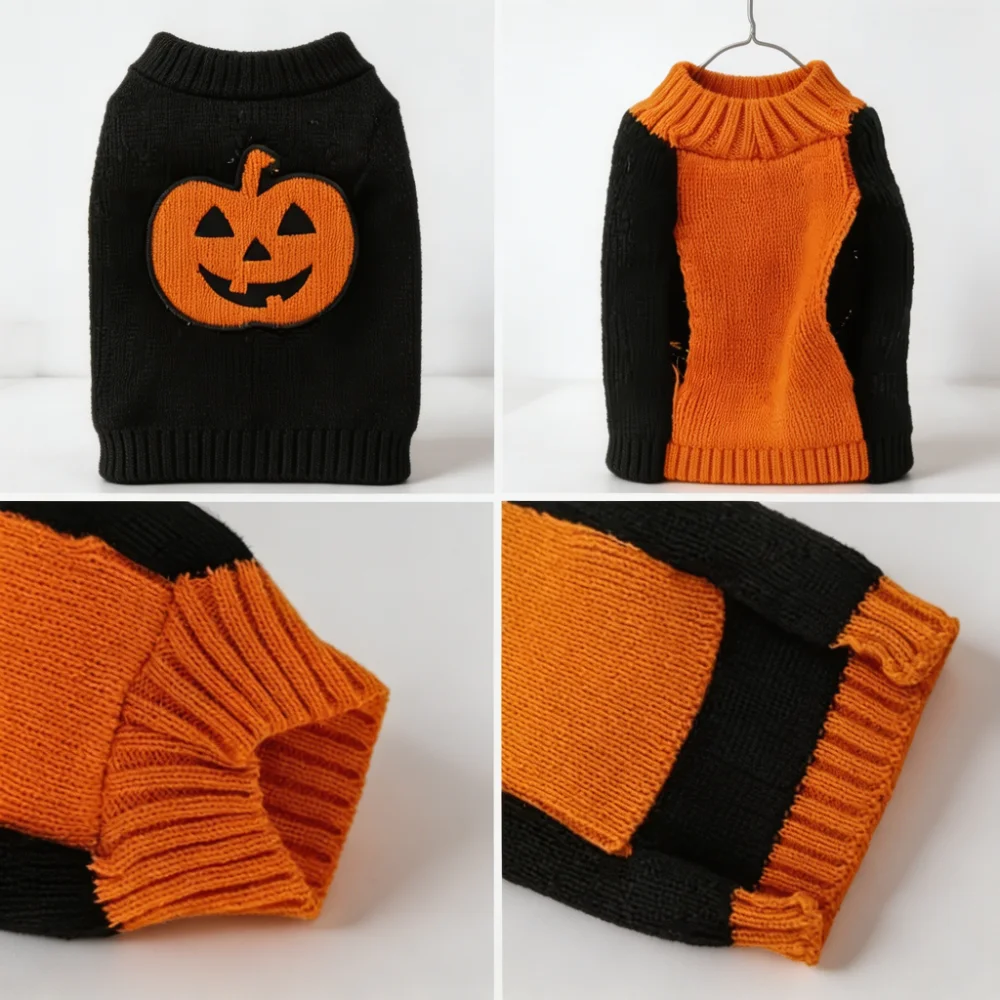 Skull Jacquard and Pumpkin Embroidery Knit Pullover