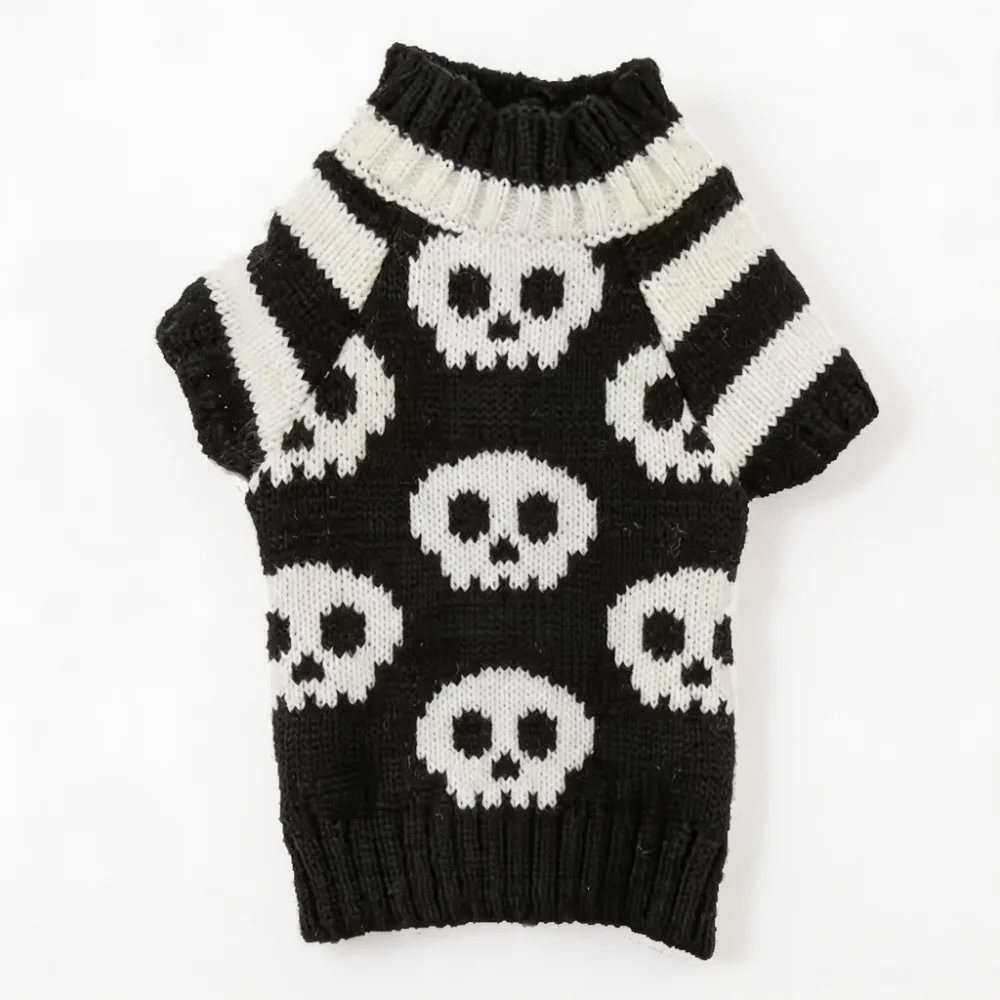 Skull Jacquard and Pumpkin Embroidery Knit Pullover