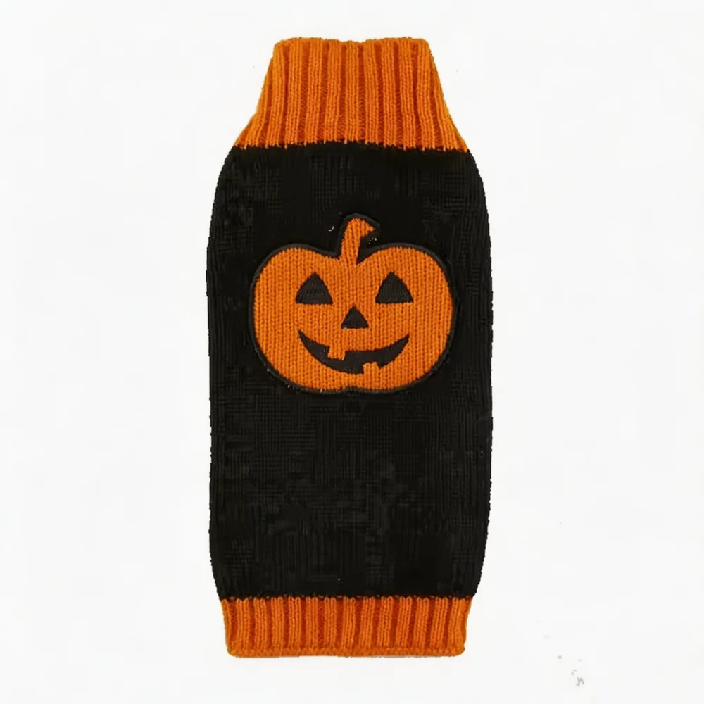 Skull Jacquard and Pumpkin Embroidery Knit Pullover
