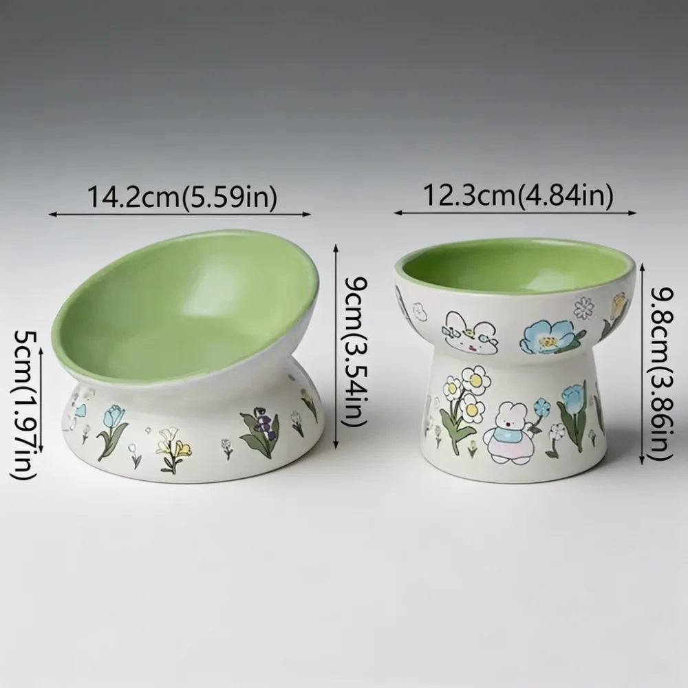 Hand-Painted Raised Tilted Ceramic Pet Bowl with 15° Ergonomic Incline