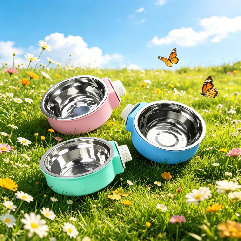 Hanging Cage Pet Bowl with Stainless Steel Inner Bowl