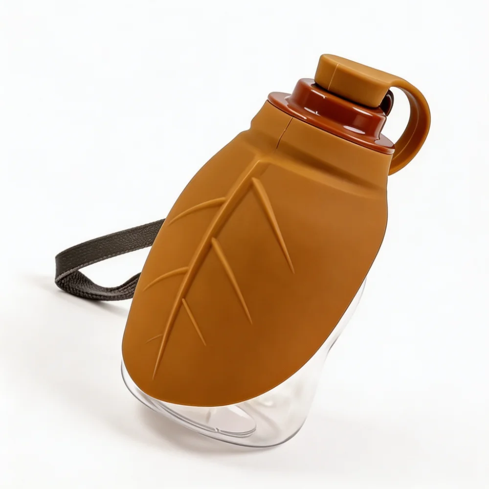 Leaf Shape Portable Pet Water Bottle with Foldable Silicone Bowl