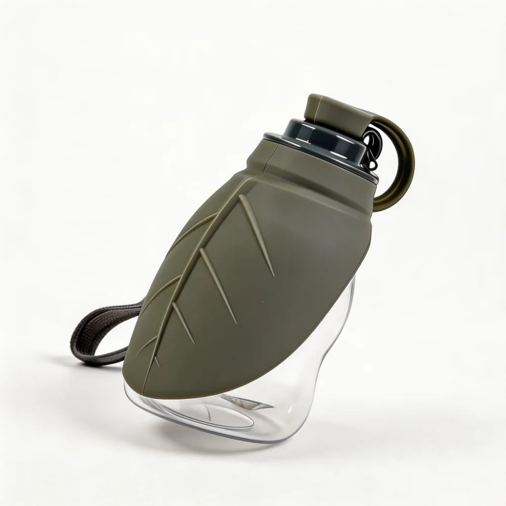 Leaf Shape Portable Pet Water Bottle with Foldable Silicone Bowl