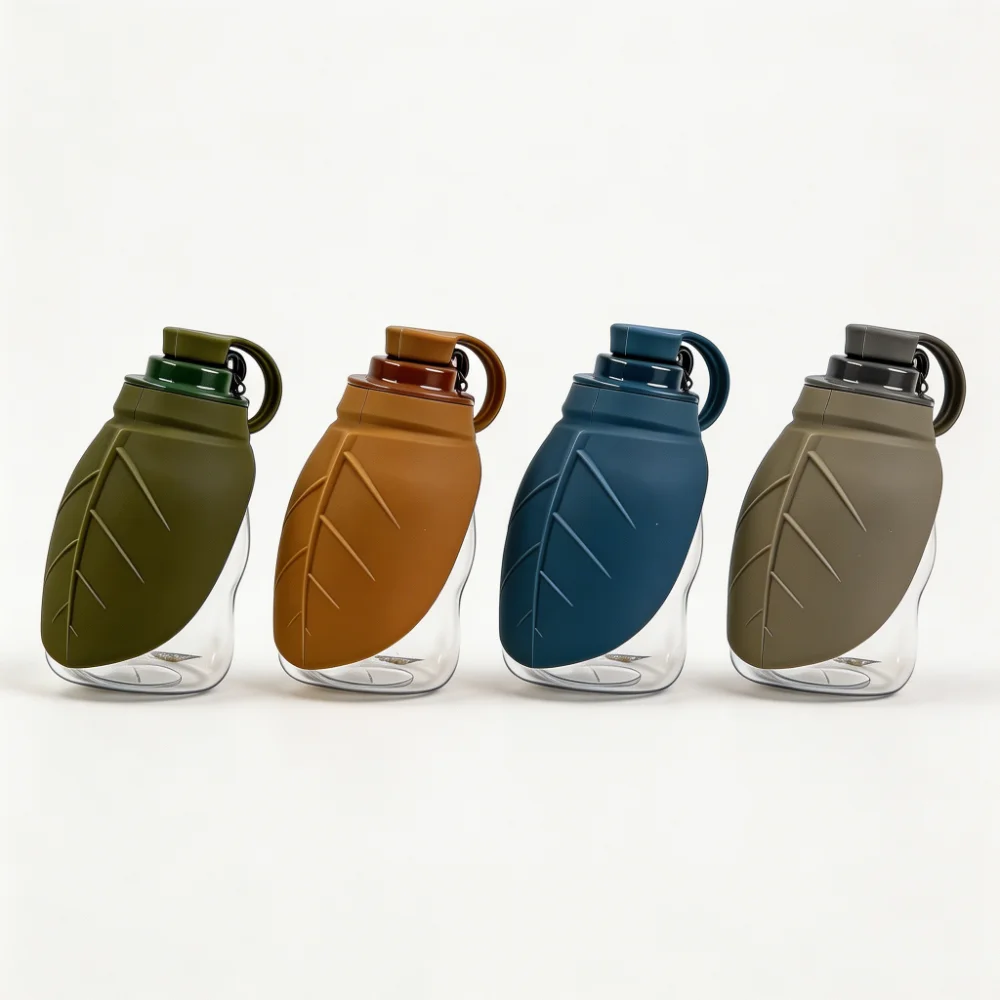 Leaf Shape Portable Pet Water Bottle with Foldable Silicone Bowl