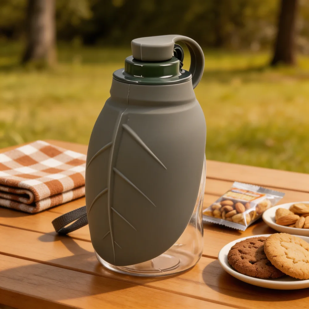 Leaf Shape Portable Pet Water Bottle with Foldable Silicone Bowl
