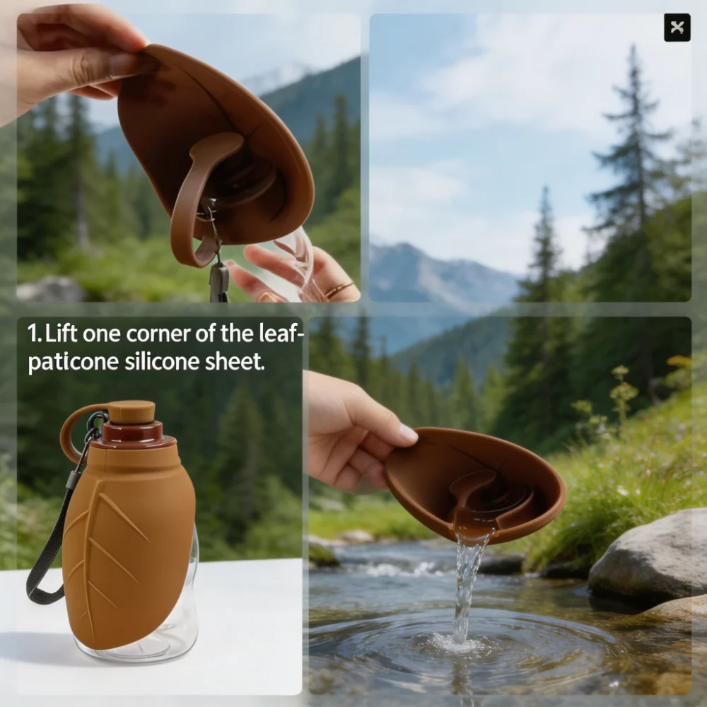 Leaf Shape Portable Pet Water Bottle with Foldable Silicone Bowl
