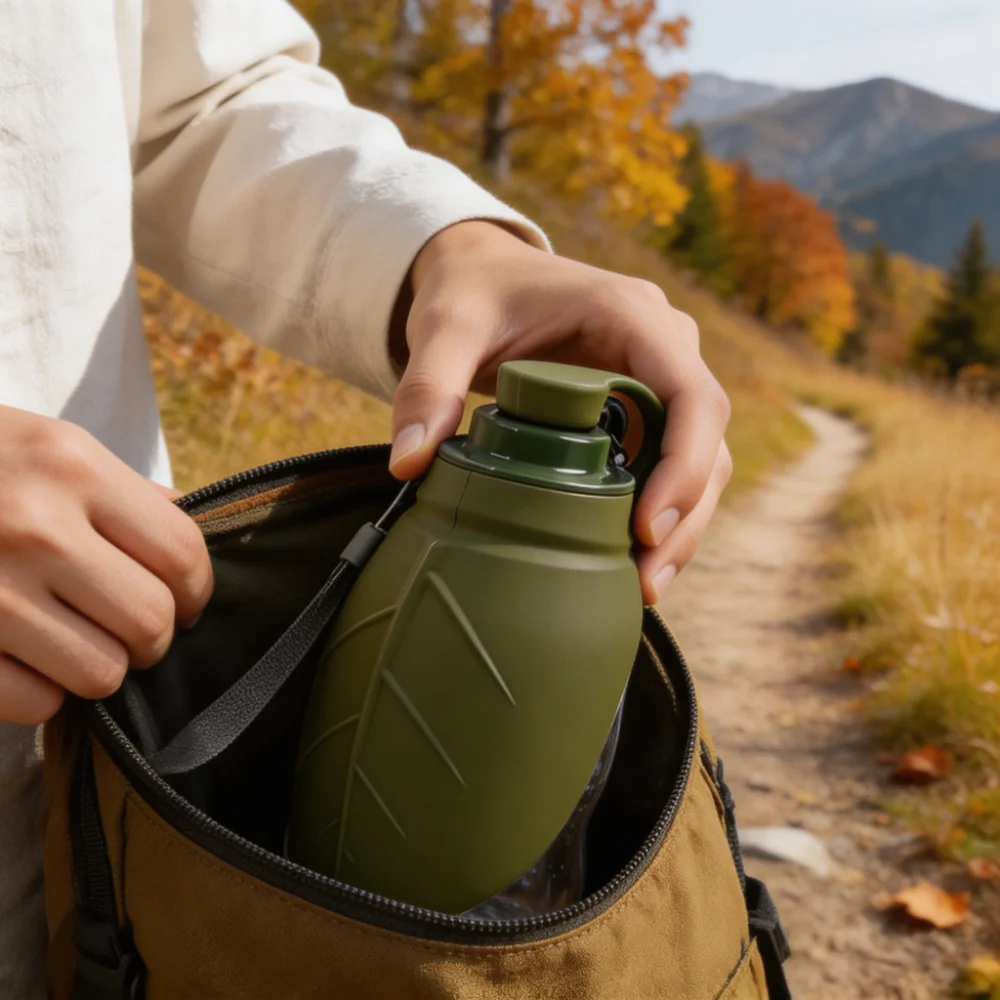 Leaf Shape Portable Pet Water Bottle with Foldable Silicone Bowl