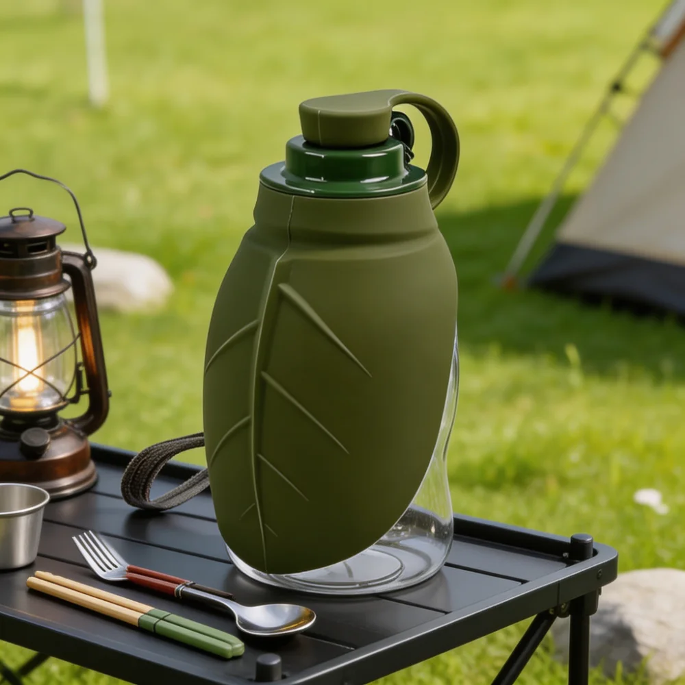 Leaf Shape Portable Pet Water Bottle with Foldable Silicone Bowl