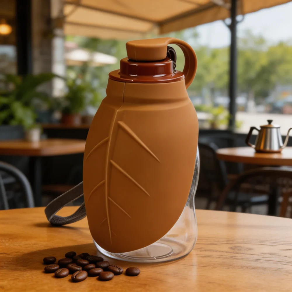 Leaf Shape Portable Pet Water Bottle with Foldable Silicone Bowl
