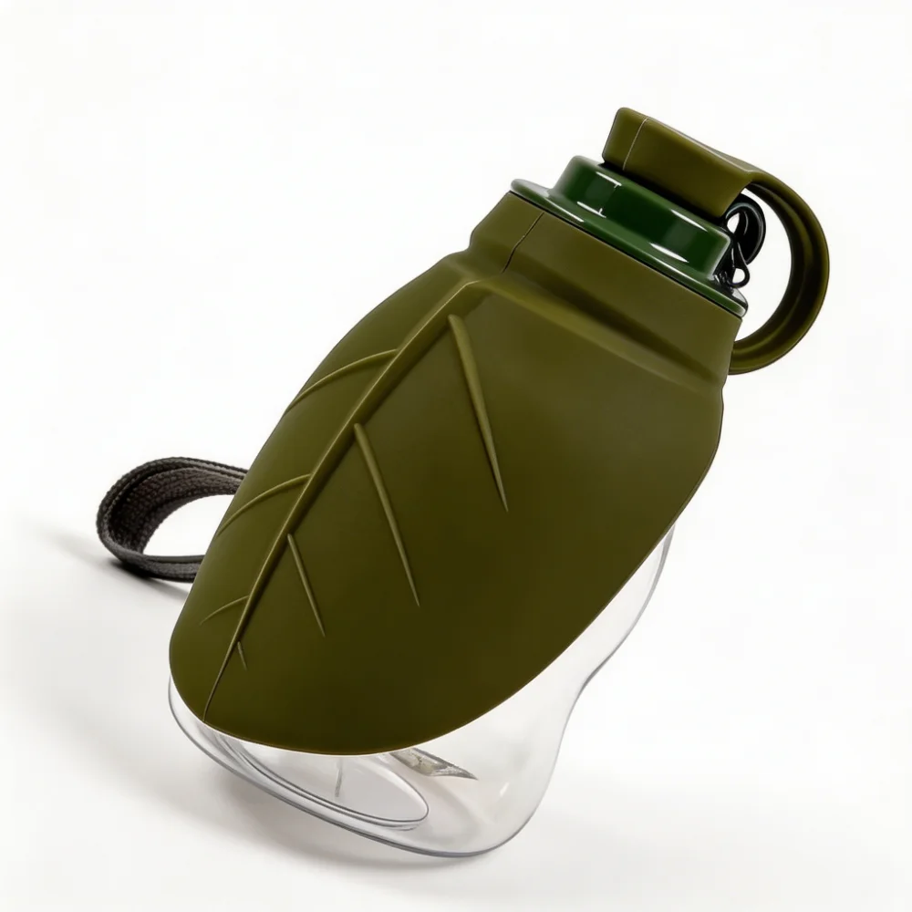 Leaf Shape Portable Pet Water Bottle with Foldable Silicone Bowl