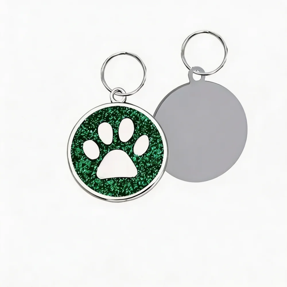 Personalized Stainless Steel Dog Tag with Glitter Paw Print
