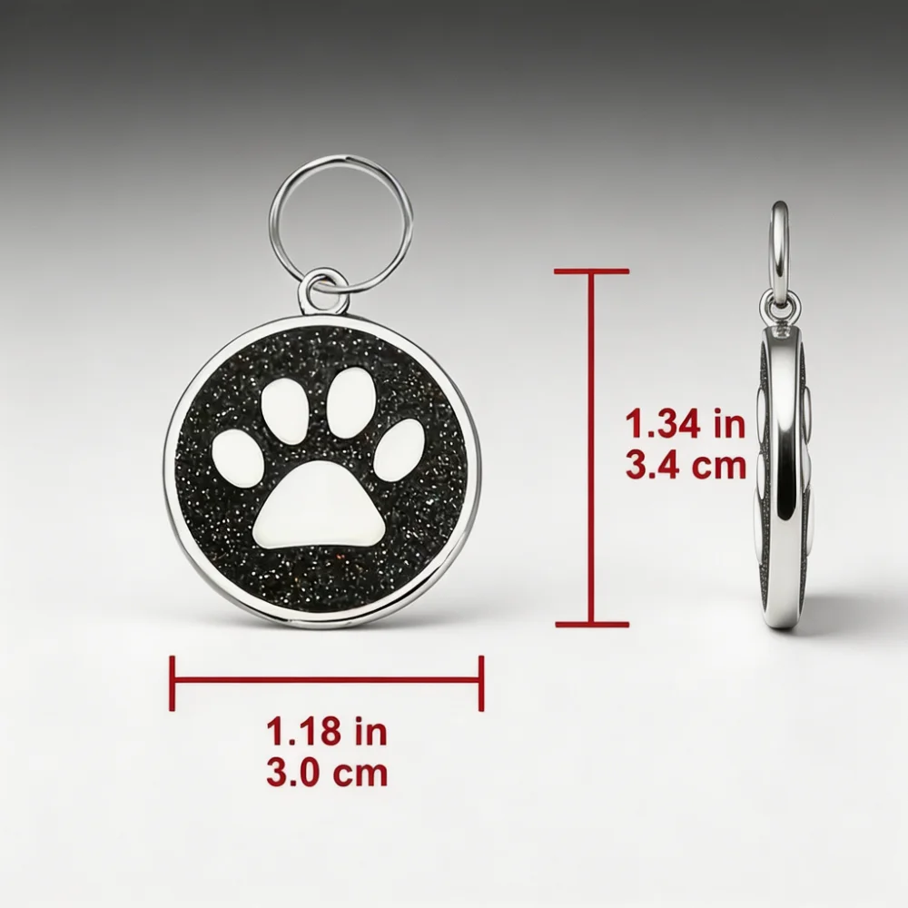 Personalized Stainless Steel Dog Tag with Glitter Paw Print
