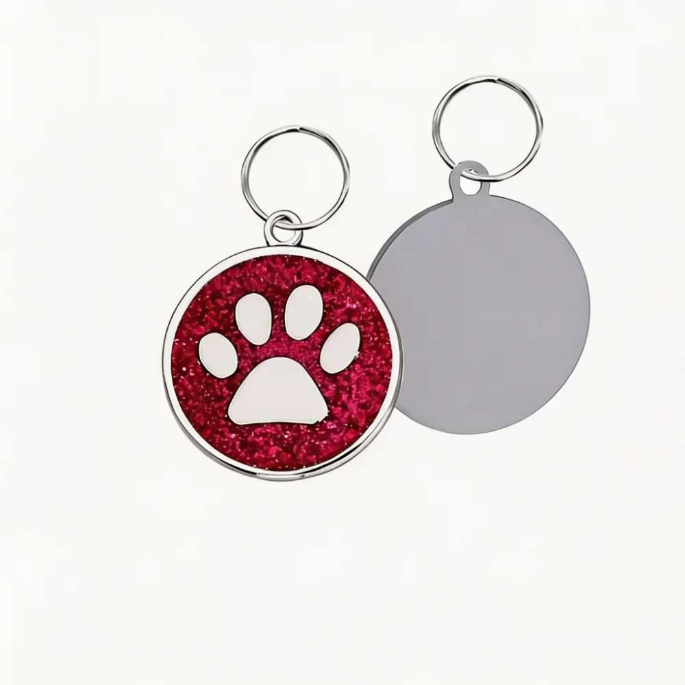 Personalized Stainless Steel Dog Tag with Glitter Paw Print