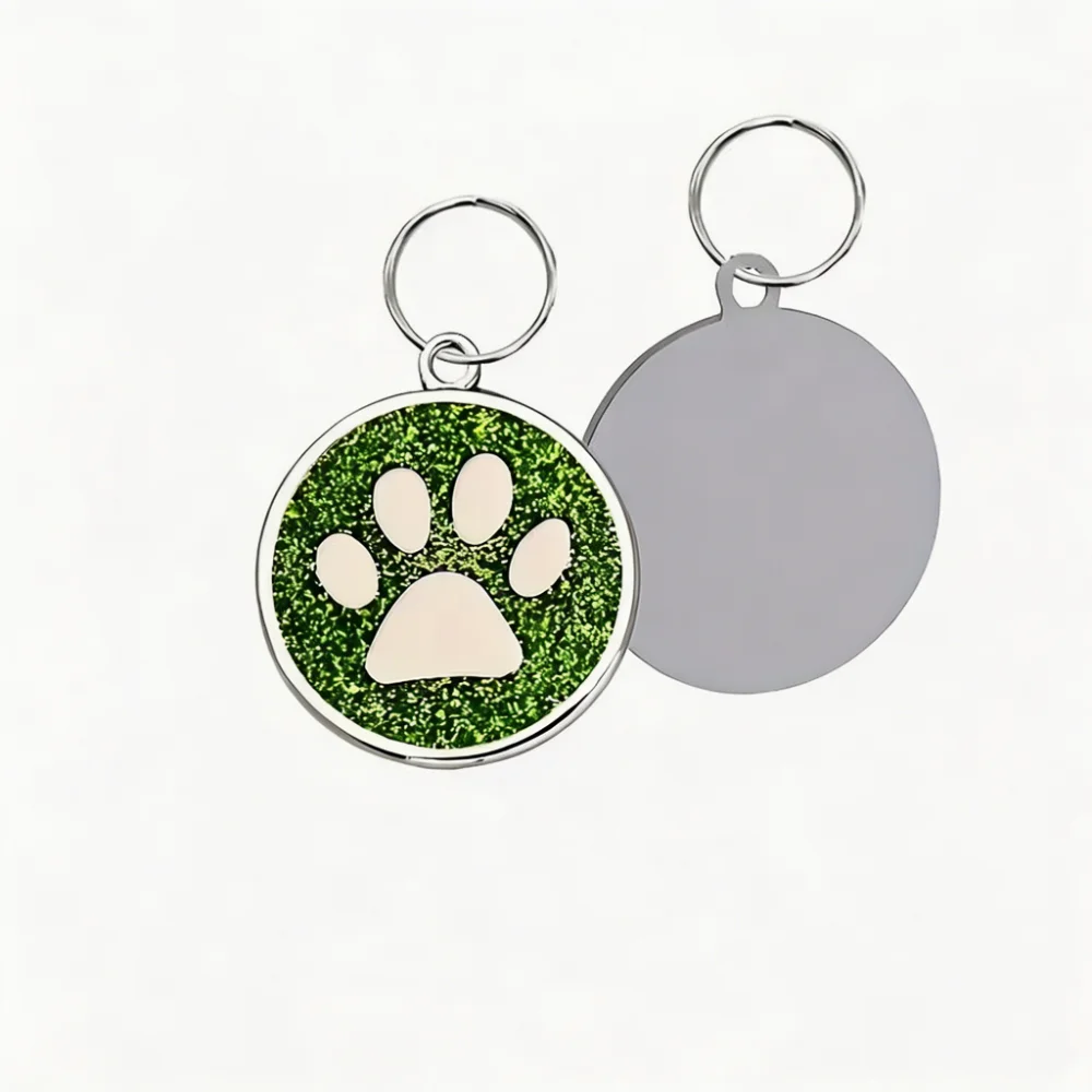 Personalized Stainless Steel Dog Tag with Glitter Paw Print