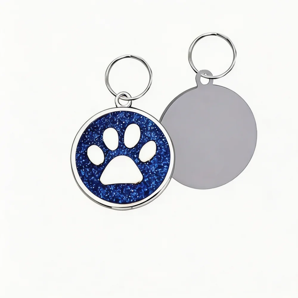 Personalized Stainless Steel Dog Tag with Glitter Paw Print