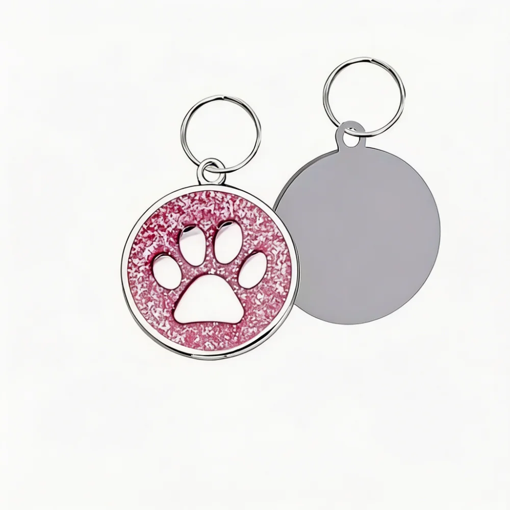 Personalized Stainless Steel Dog Tag with Glitter Paw Print
