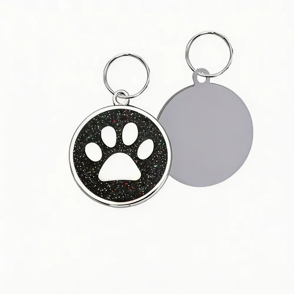 Personalized Stainless Steel Dog Tag with Glitter Paw Print