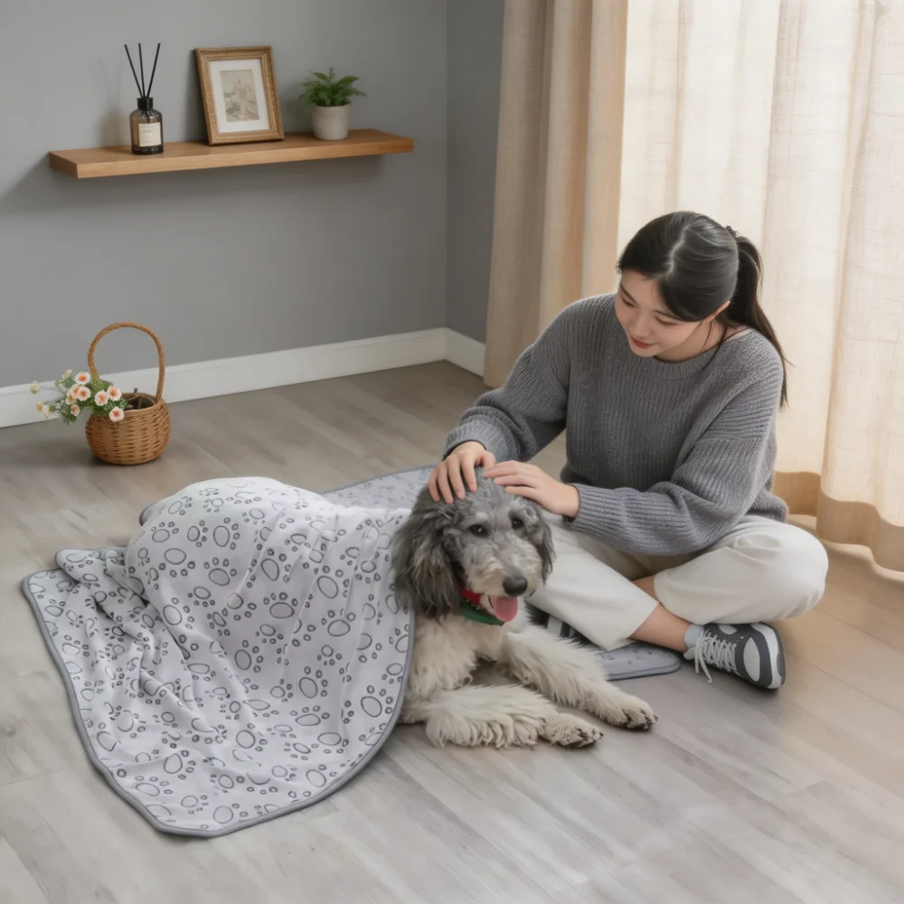 Pet Bath Towel with Paw Print Design