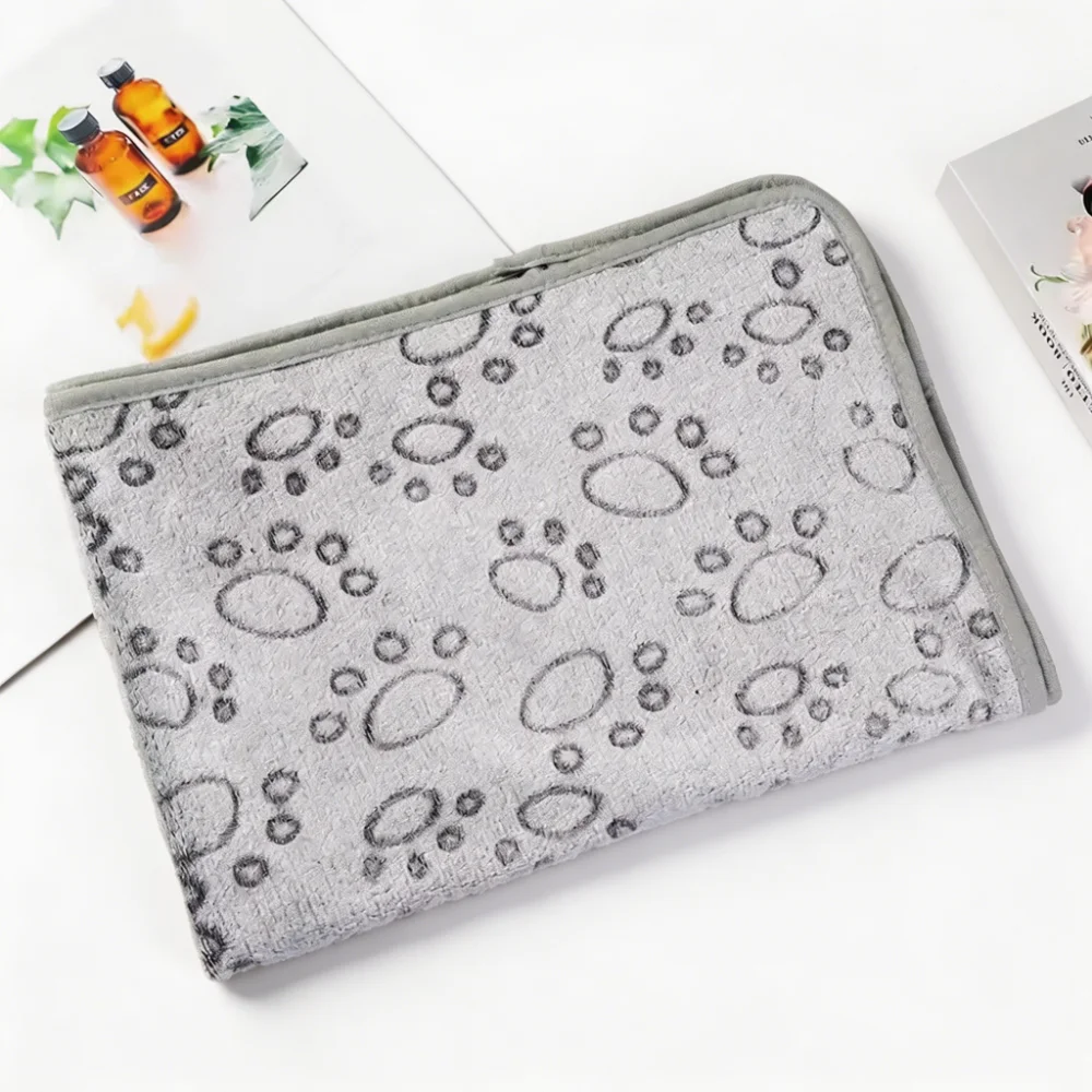 Pet Bath Towel with Paw Print Design