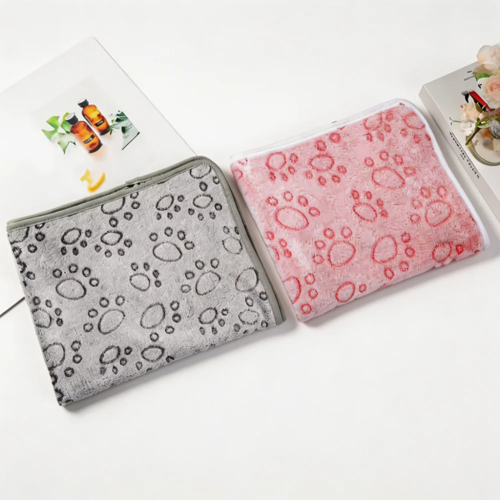 Pet Bath Towel with Paw Print Design