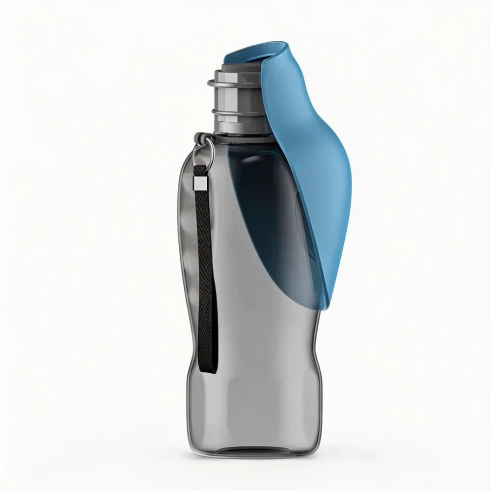 Portable Foldable Pet Water Bottle with Leaf-Shaped Silicone Trough