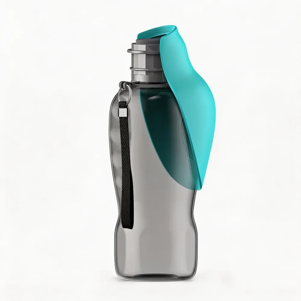 Portable Foldable Pet Water Bottle with Leaf-Shaped Silicone Trough