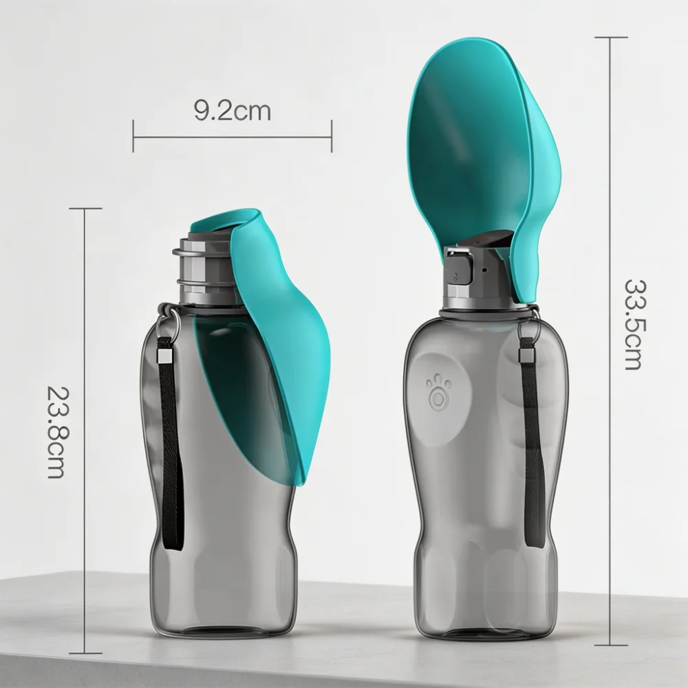 Portable Foldable Pet Water Bottle with Leaf-Shaped Silicone Trough