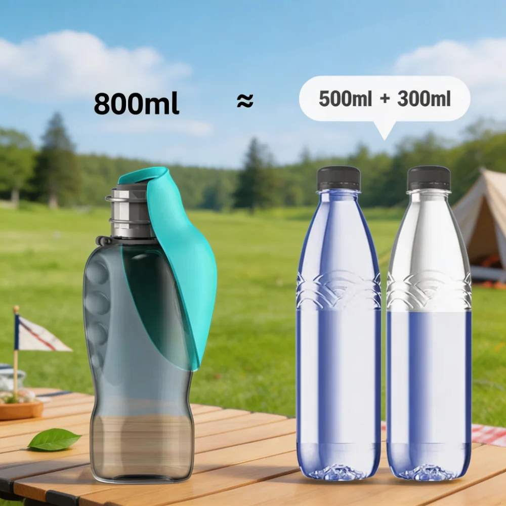 Portable Foldable Pet Water Bottle with Leaf-Shaped Silicone Trough