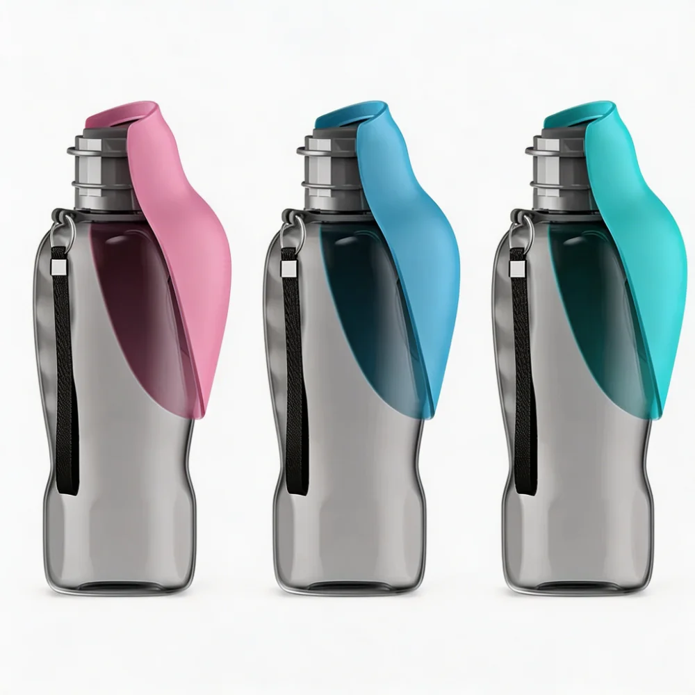 Portable Foldable Pet Water Bottle with Leaf-Shaped Silicone Trough