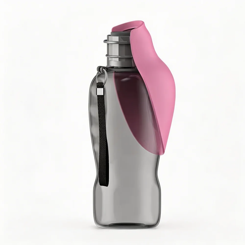 Portable Foldable Pet Water Bottle with Leaf-Shaped Silicone Trough