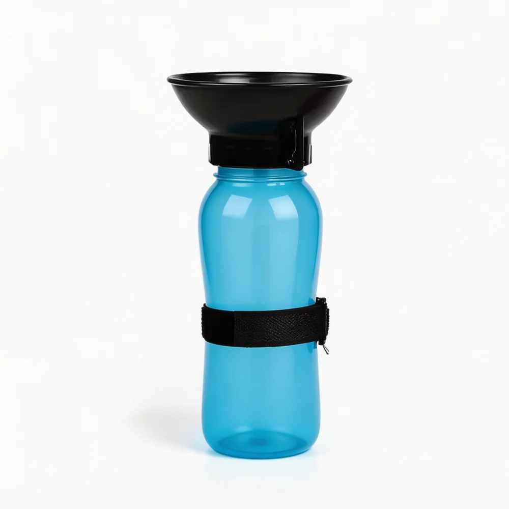 Squeeze-to-Hydrate Portable Pet Water Bottle with Foldable Bowl Cap