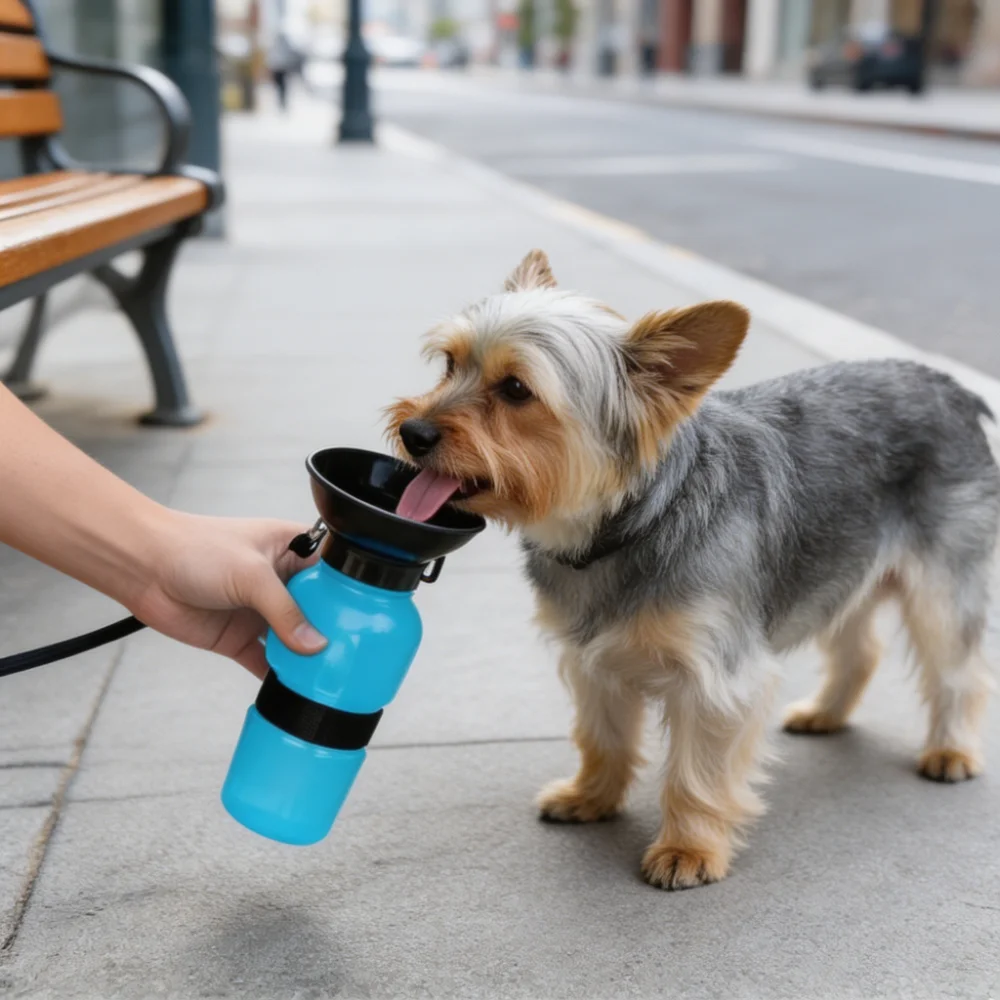 Squeeze-to-Hydrate Portable Pet Water Bottle with Foldable Bowl Cap
