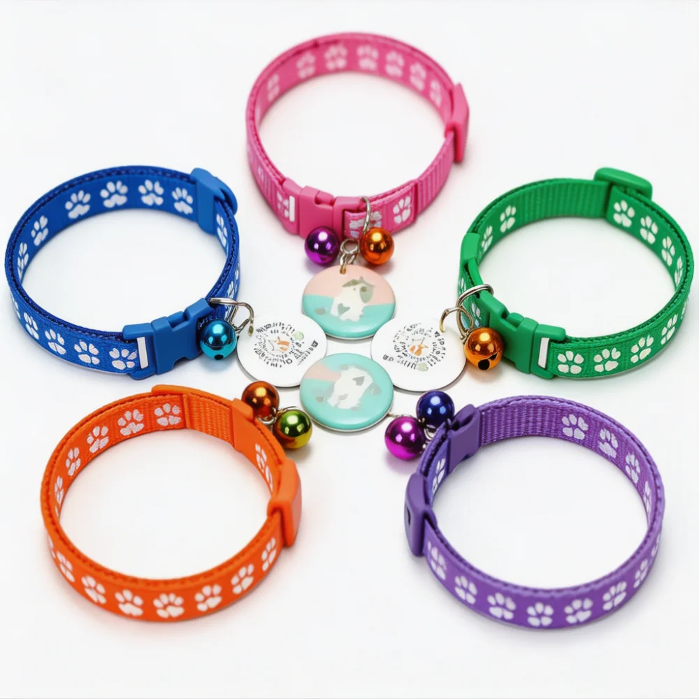 Reflective Paw Print Cat Collar with Bell