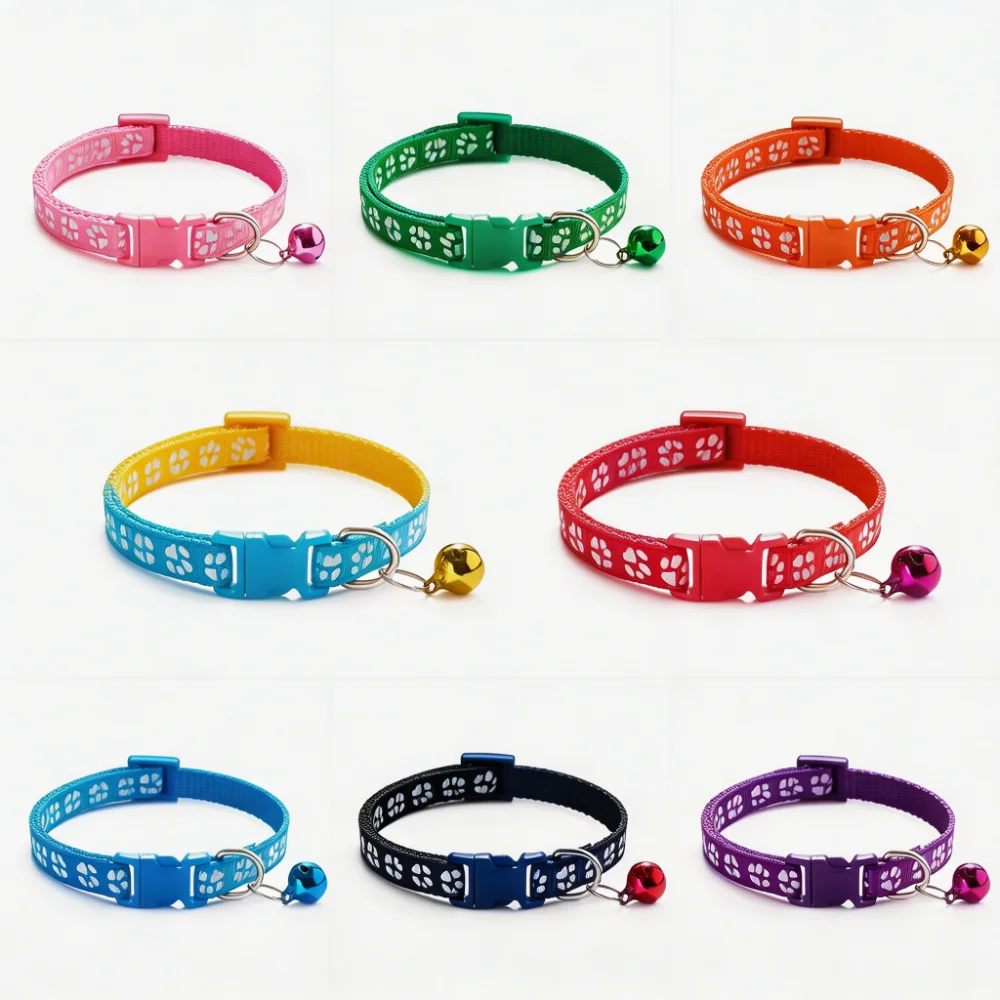 Reflective Paw Print Cat Collar with Bell