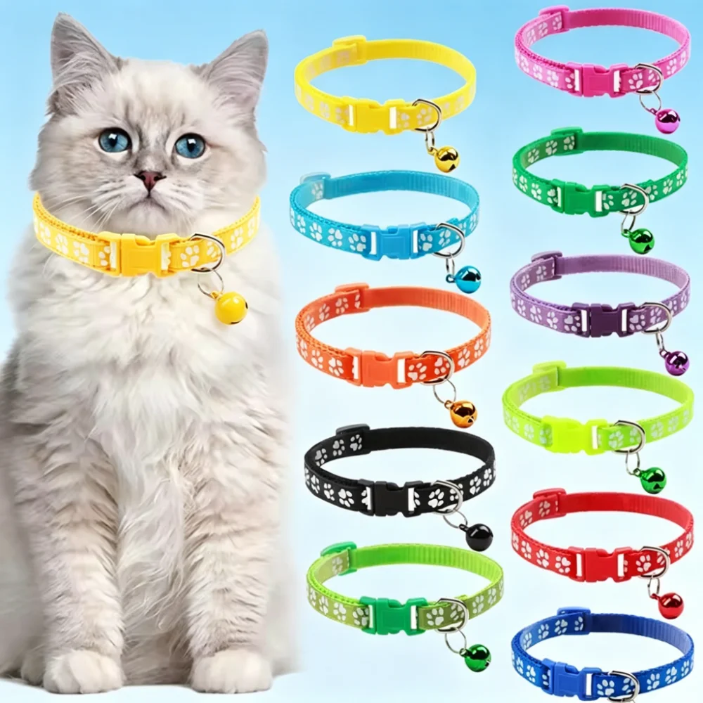 Reflective Paw Print Cat Collar with Bell