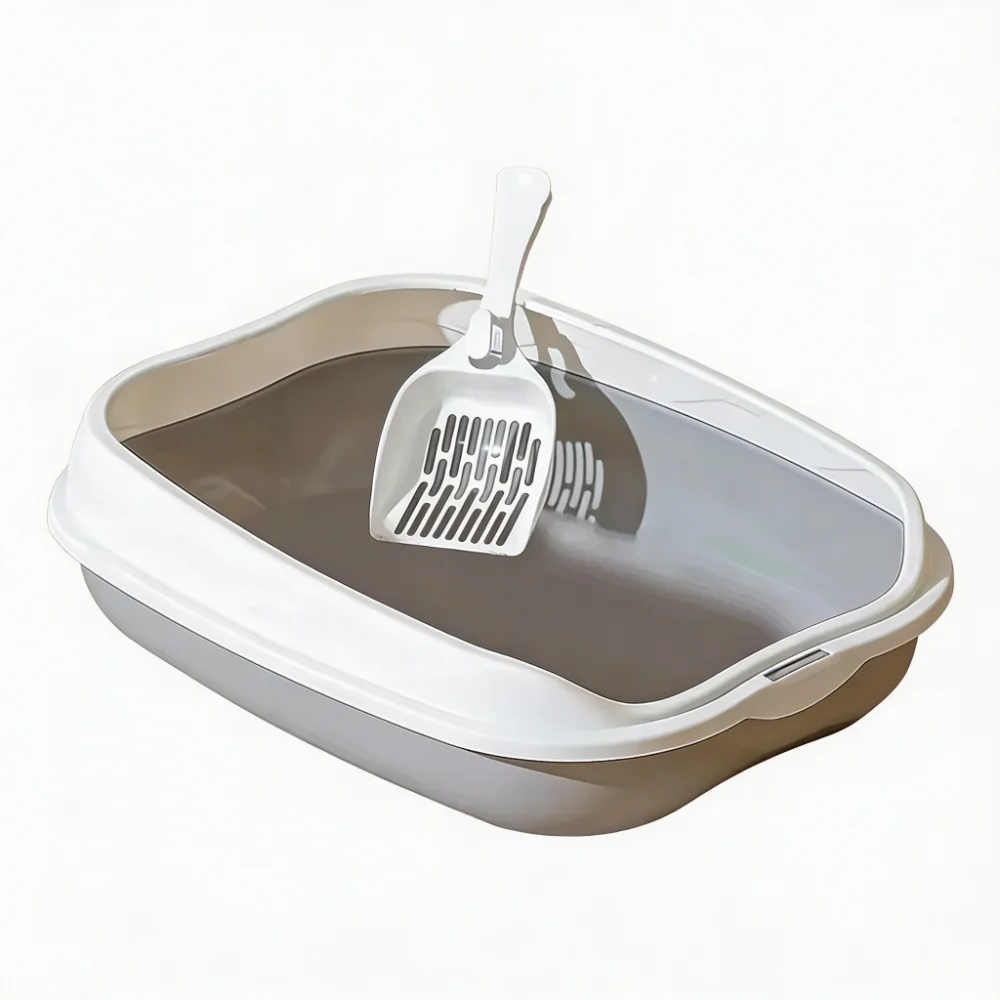 Semi-Enclosed Cat Litter Box with Scoop and Hanging Slot