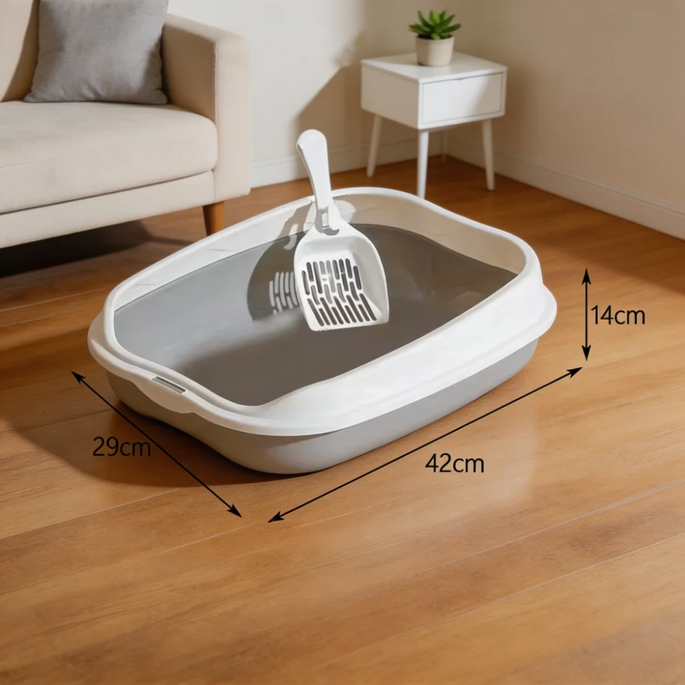 Semi-Enclosed Cat Litter Box with Scoop and Hanging Slot