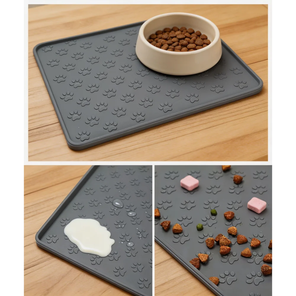 Silicone Pet Feeding Mat with Raised Edges Non-Slip Paw Print Surface