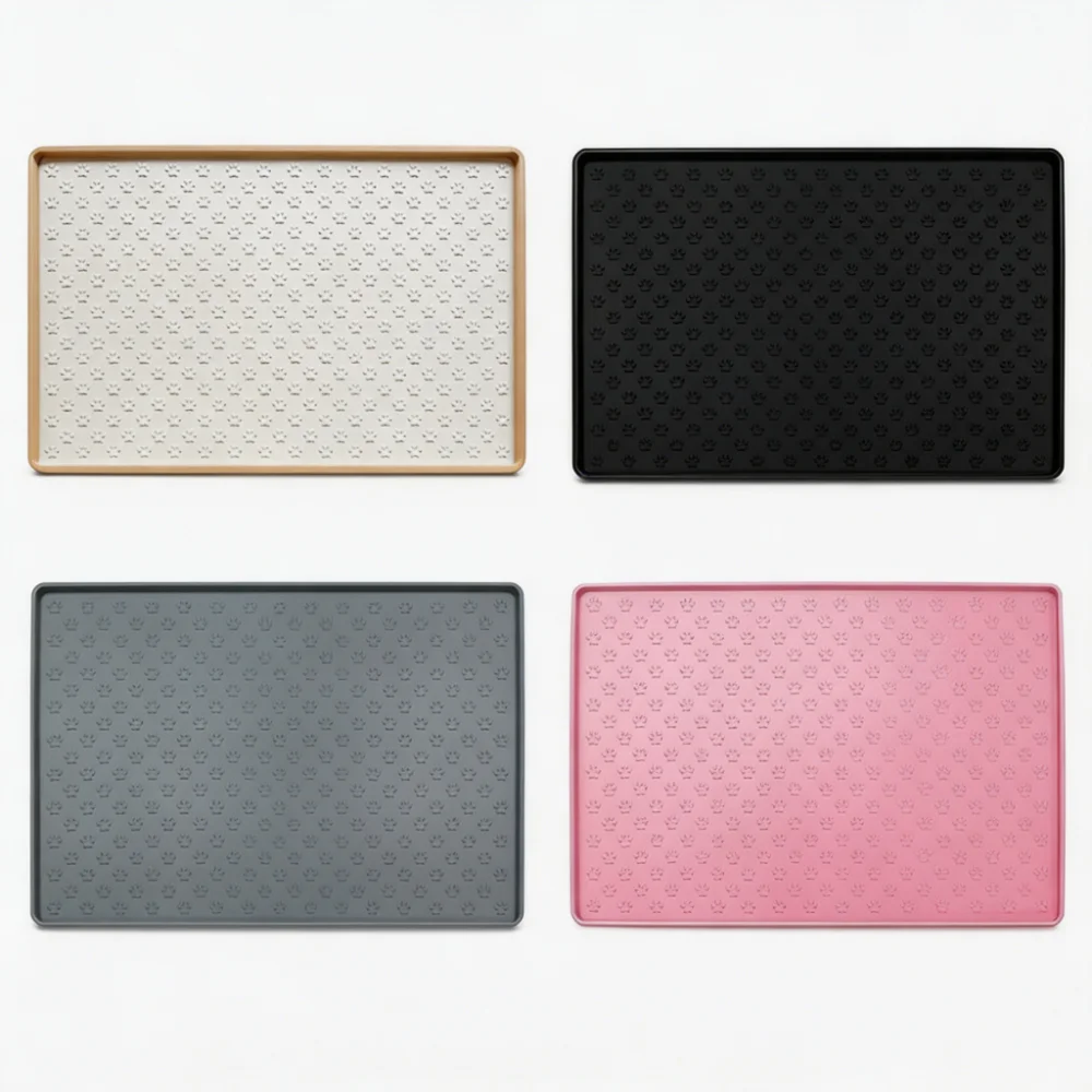 Silicone Pet Feeding Mat with Raised Edges Non-Slip Paw Print Surface