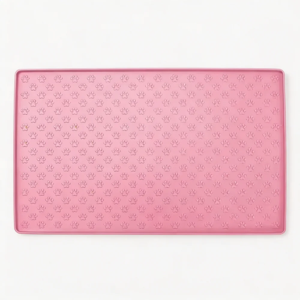 Silicone Pet Feeding Mat with Raised Edges Non-Slip Paw Print Surface